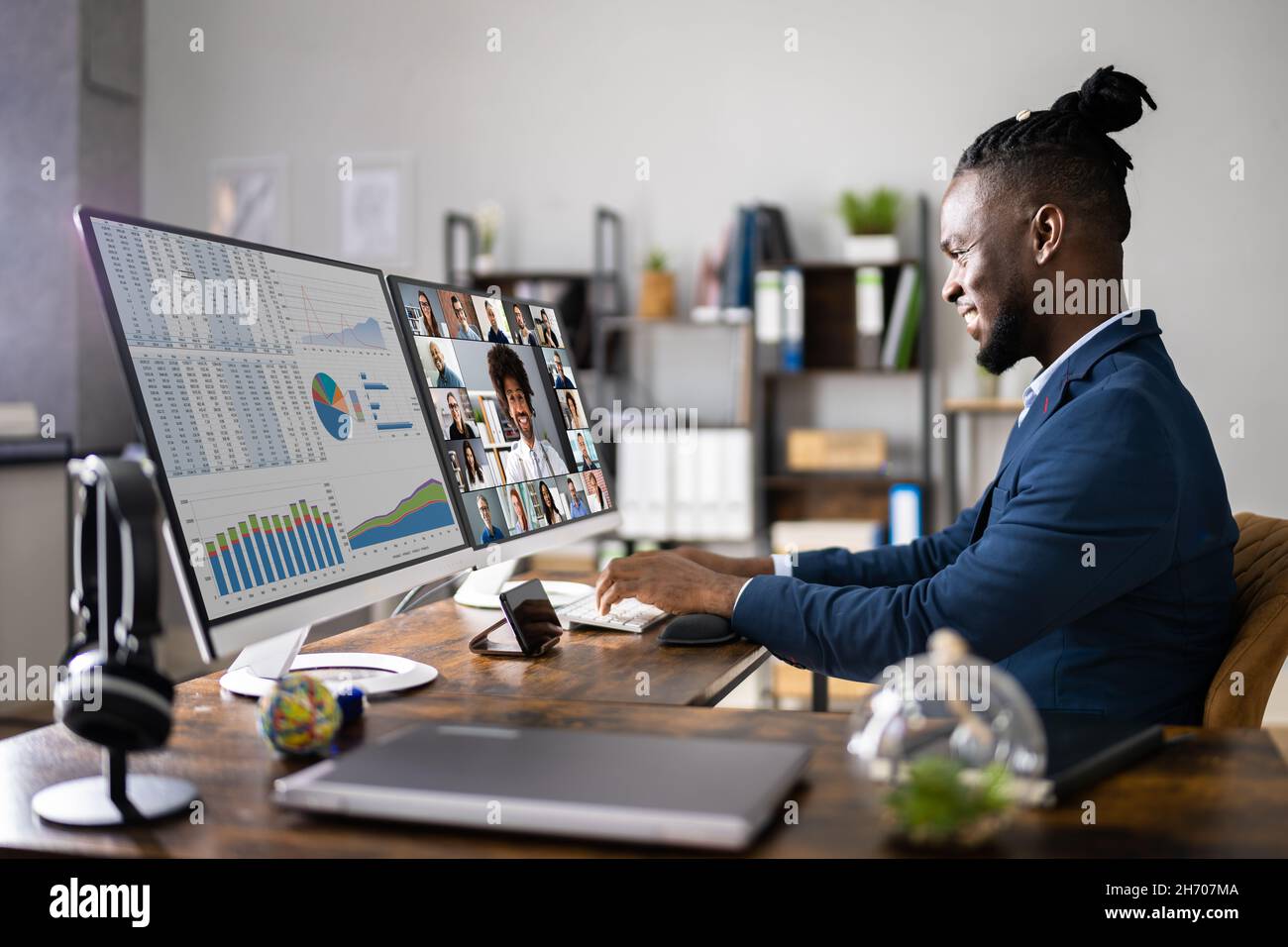 African American Virtual Telework Conference. Online Presentation Stock Photo