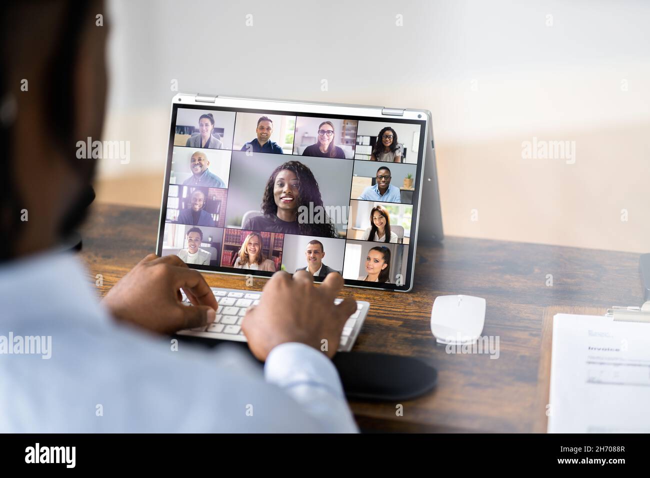 Online Video Conference Work Call Or Webinar Stock Photo