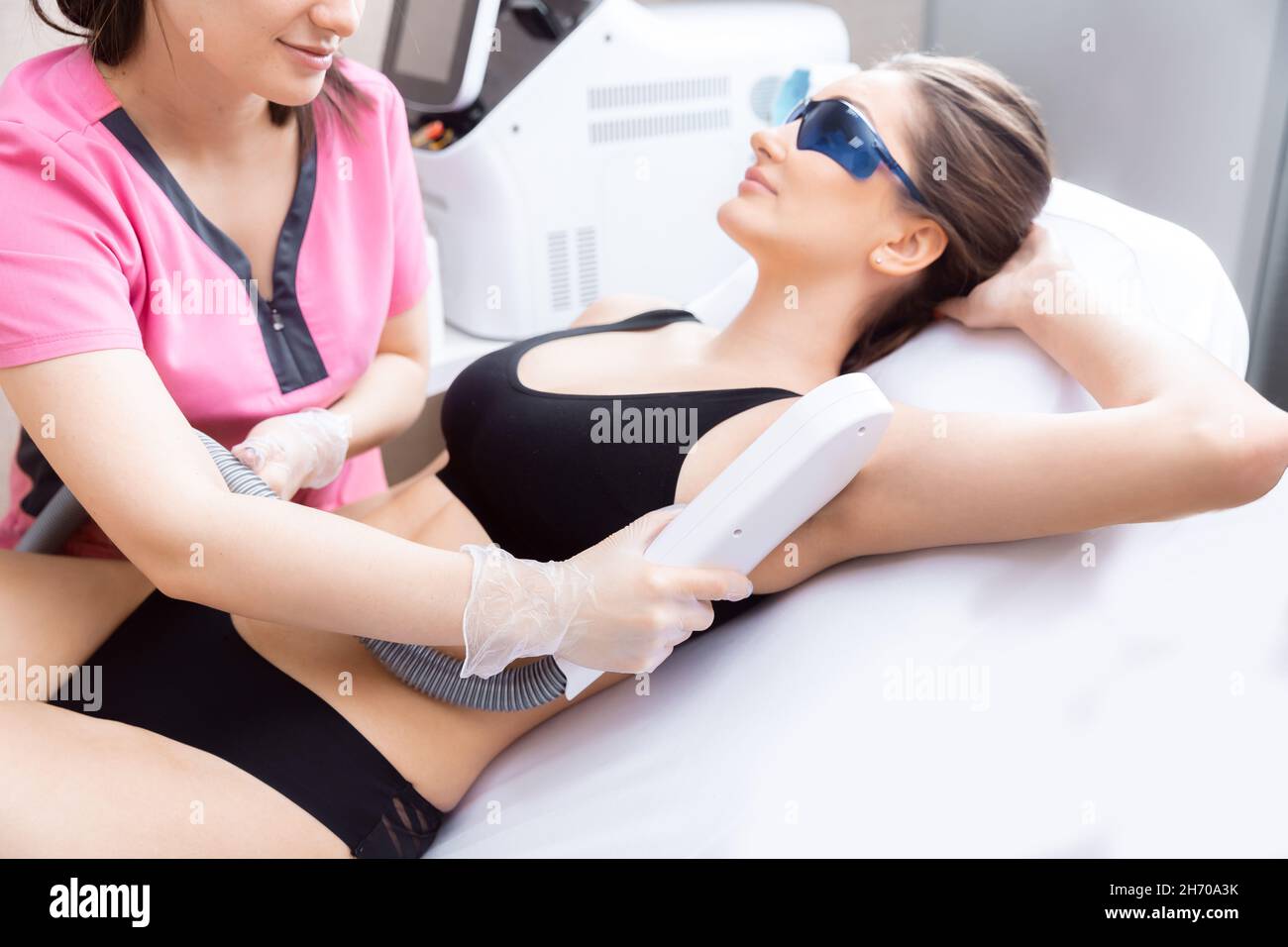 Underarm laser hair removal treatment, body care woman. Concept health