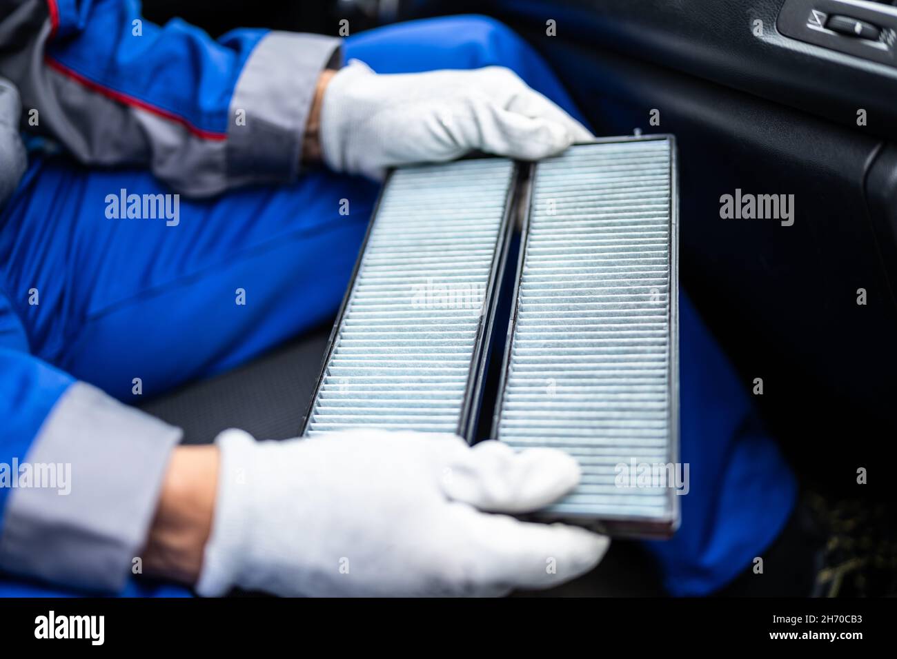 New Clean Car Filter. Vehicle Fresh Air. Automobile Maintenance Stock