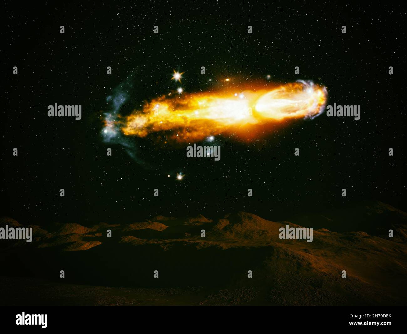 Alien Planet. Landscape with stars and nebula in sky. Elements of this ...
