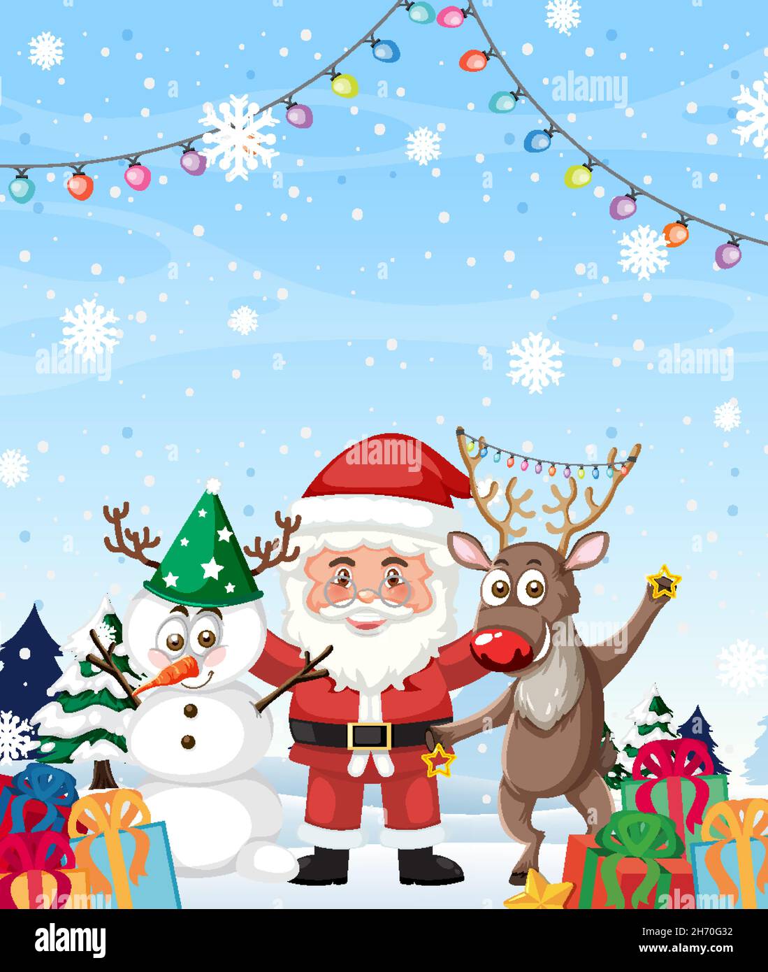 Merry Christmas background template with Santa and reindeer ...