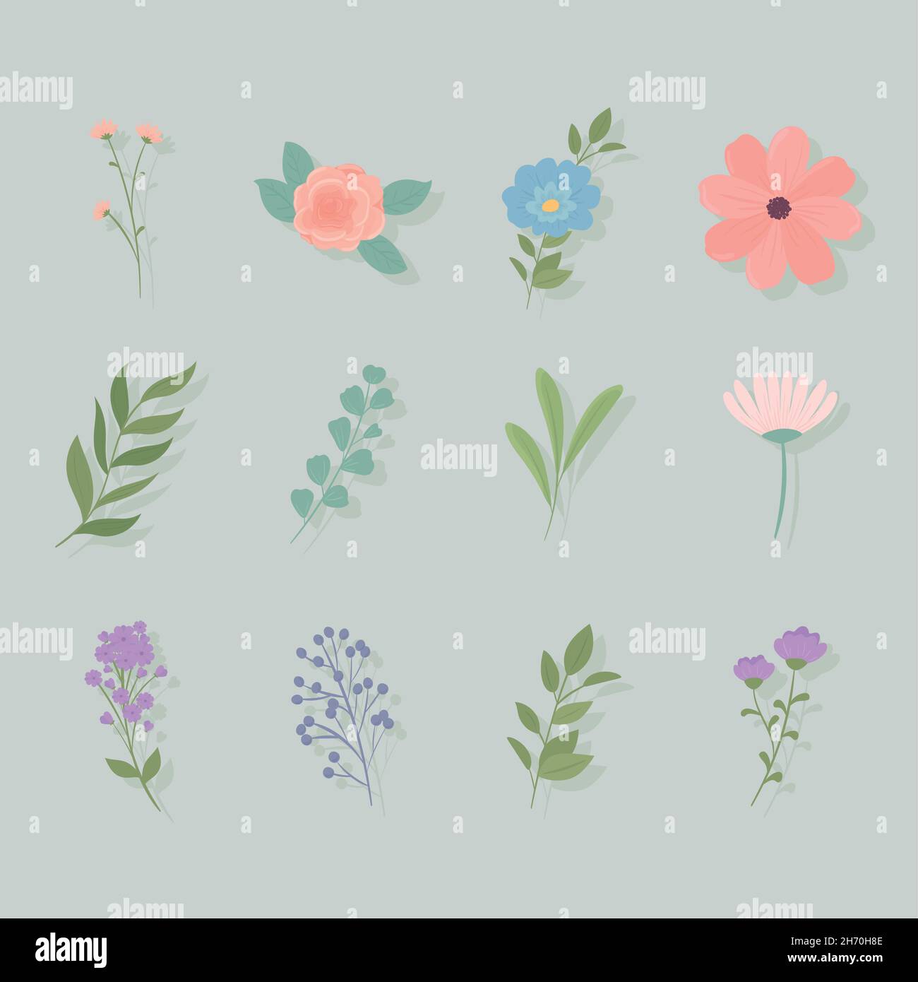 set of flowers and leaves Stock Vector Image & Art - Alamy