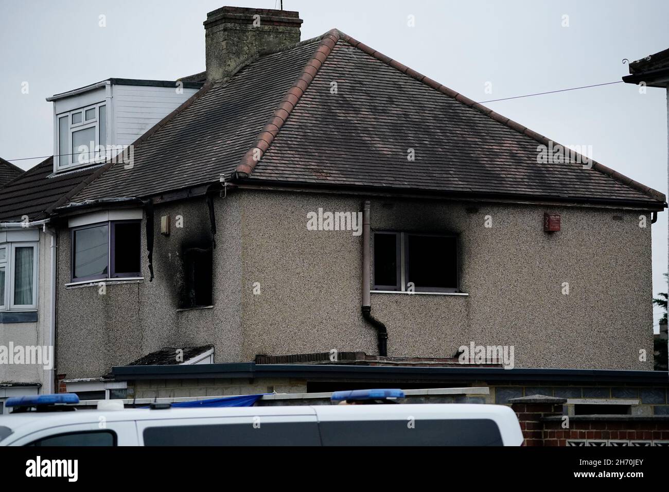Scorch marks from a fire at a house on Hamilton Road in Bexleyheath