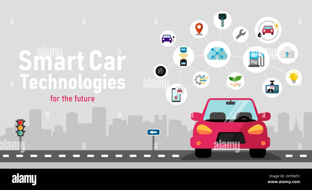Smart car concept vector banner illustration Stock Vector