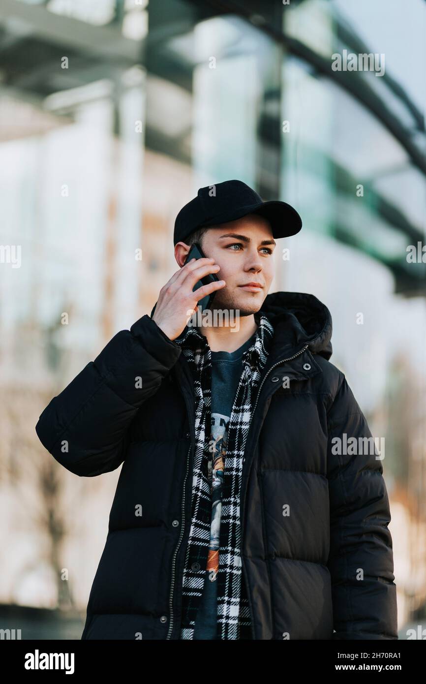 Man talking via cell phone Stock Photo
