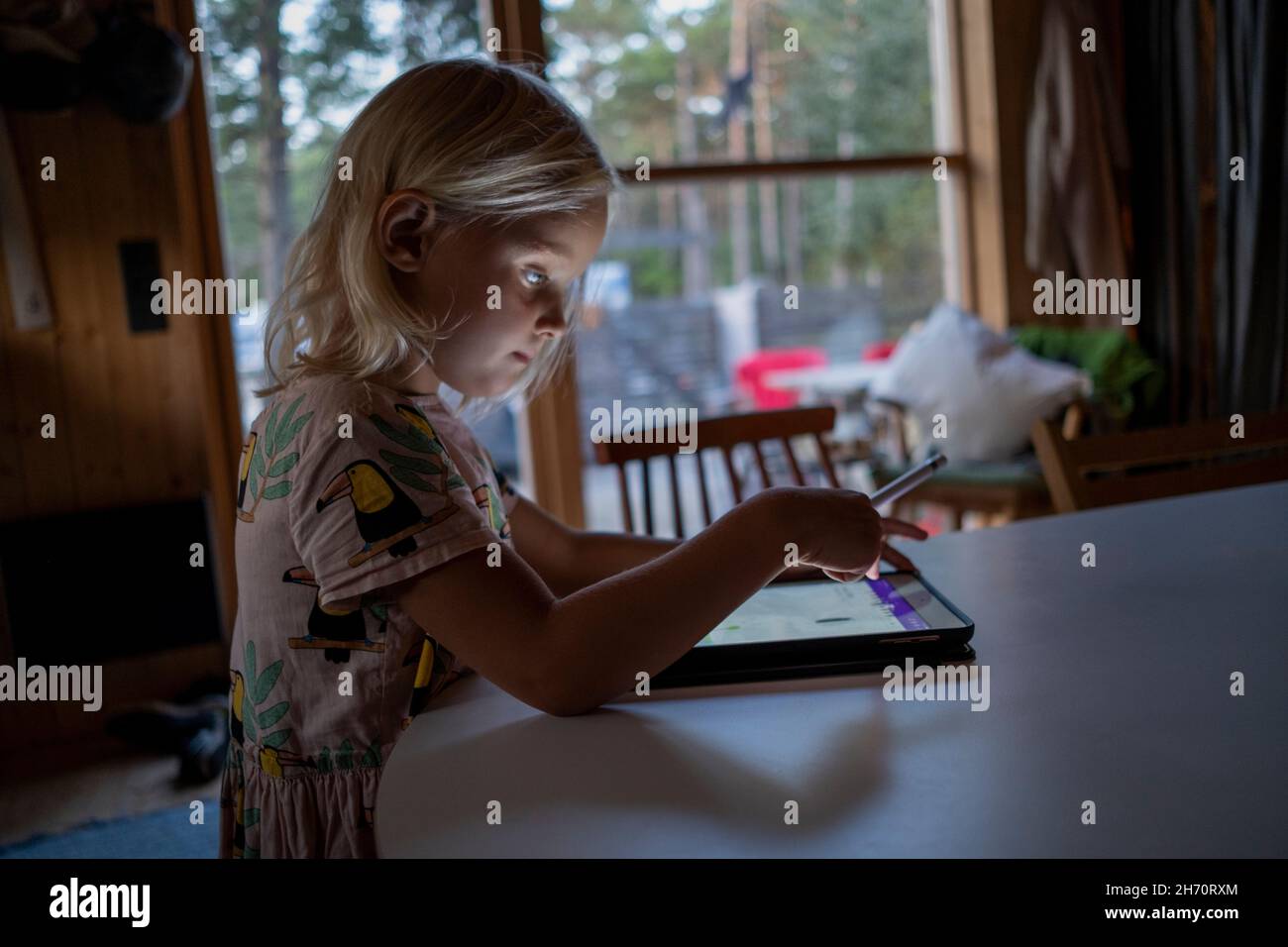 Girl using digital tablet Stock Photo