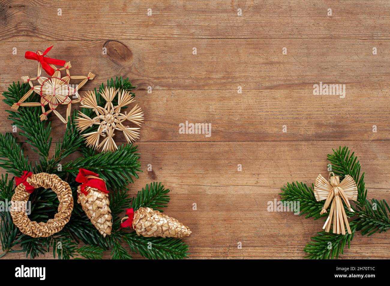 Christmas decorations on wooden background Stock Photo