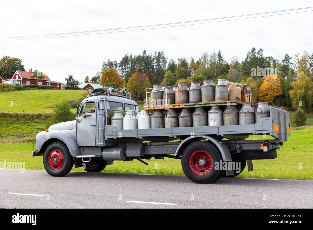 Milk cart park at roadside Stock Photo