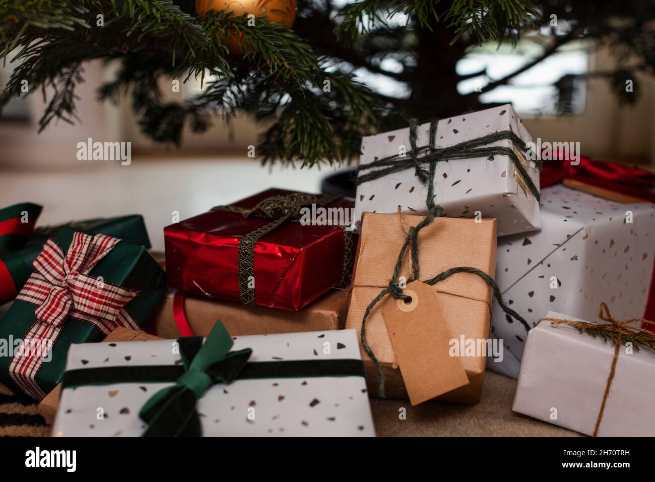 Presents under Christmas tree Stock Photo