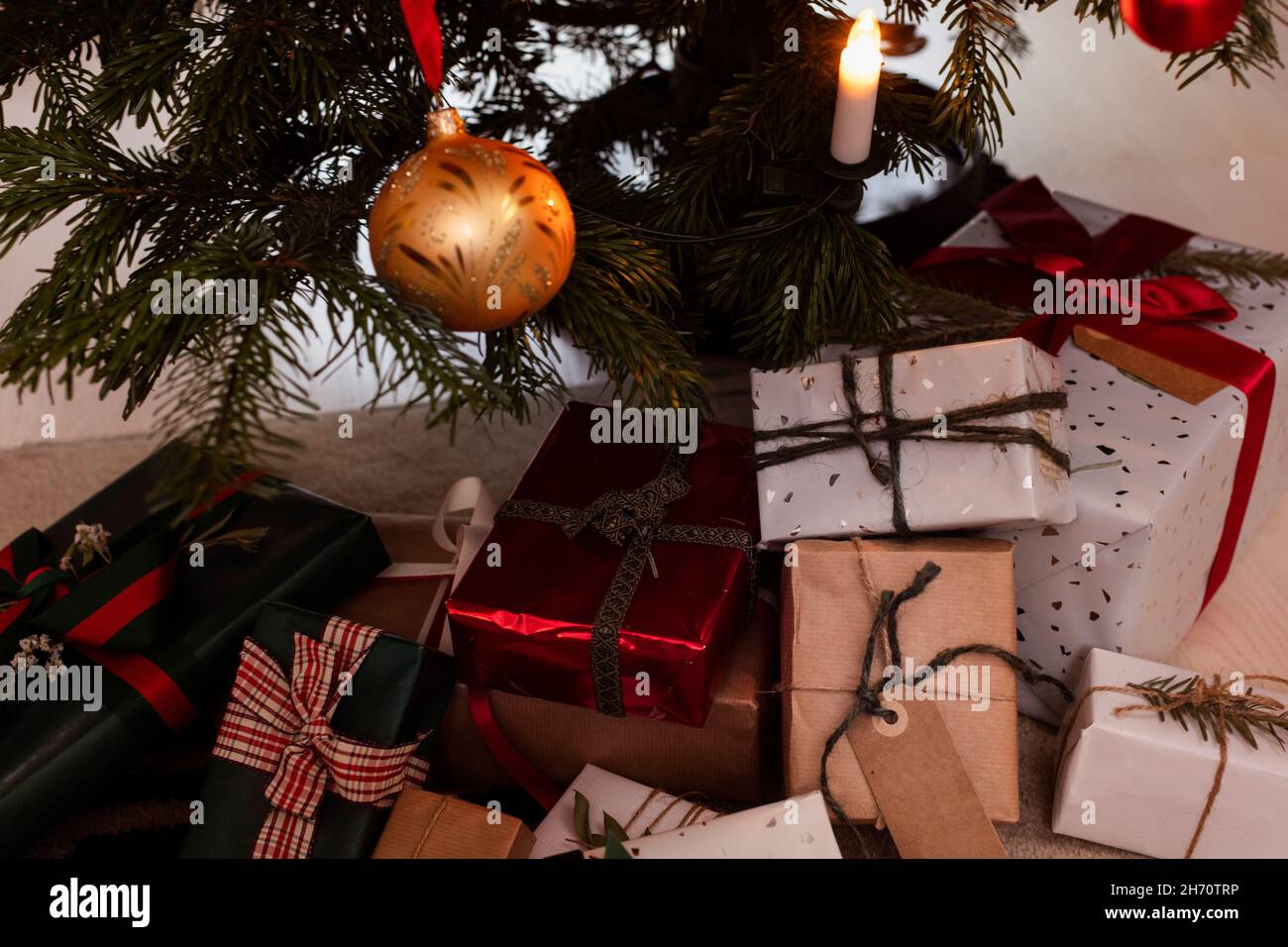 Presents under Christmas tree Stock Photo