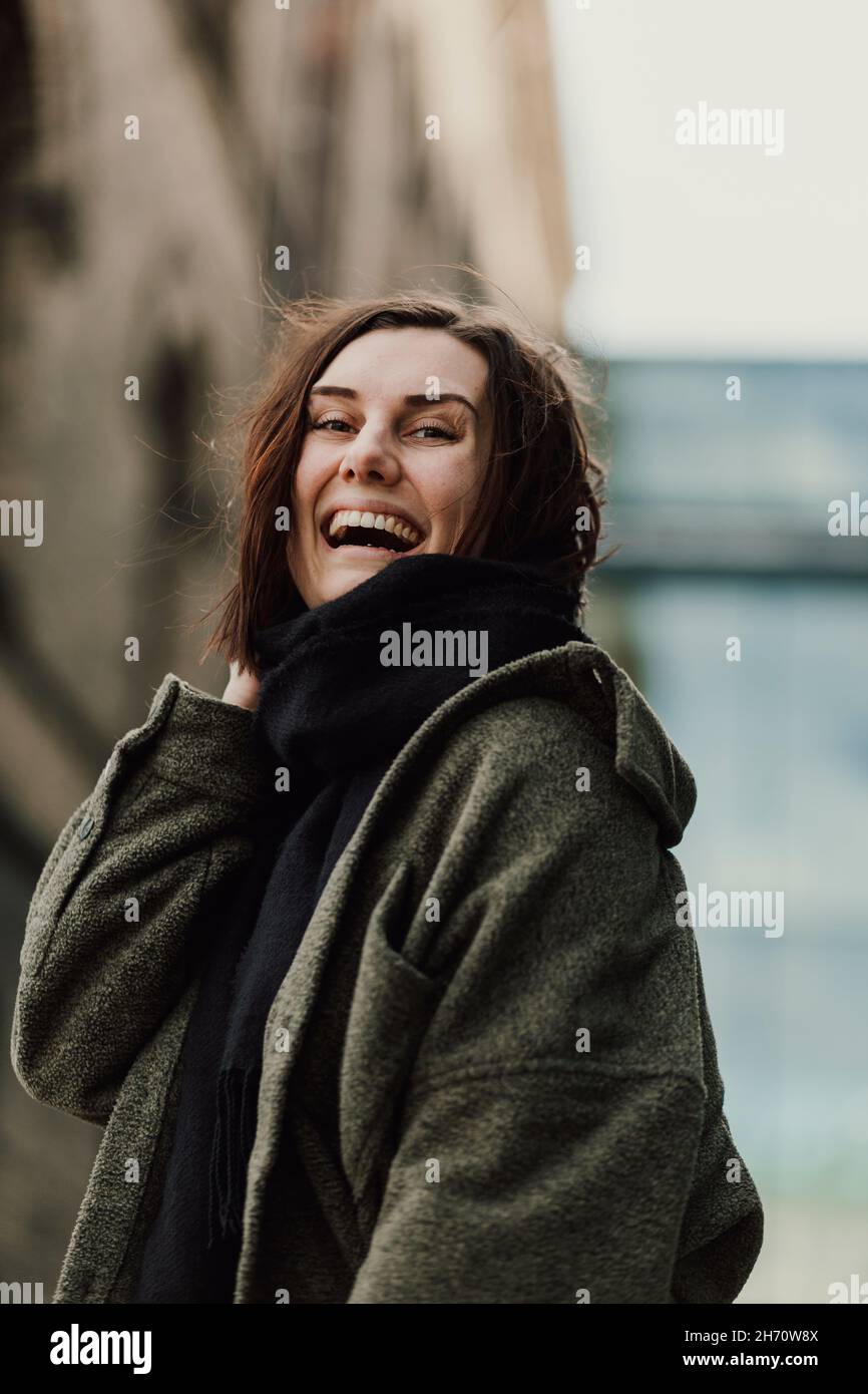 Happy woman looking at camera Stock Photo