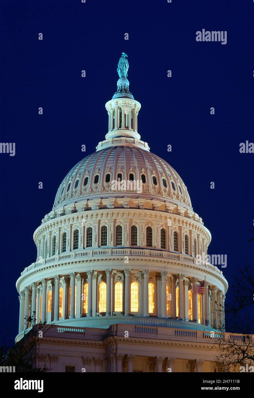 USA. Washington D.C.. The Capitol Building at night. Stock Photo