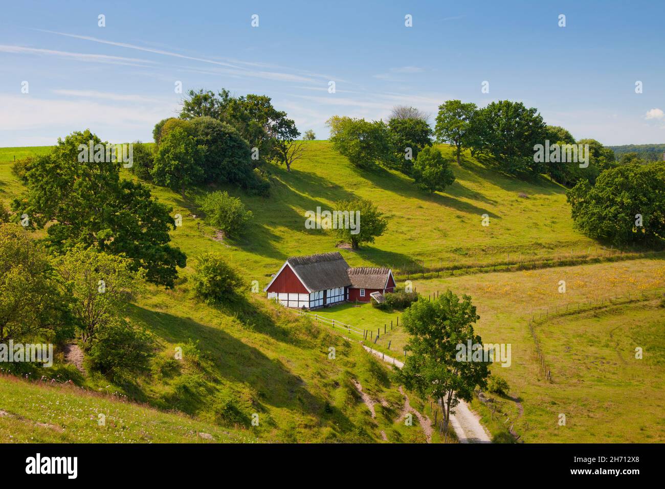 Farmhouse in the Broesarps backar hills. Skane, Sweden Stock Photo