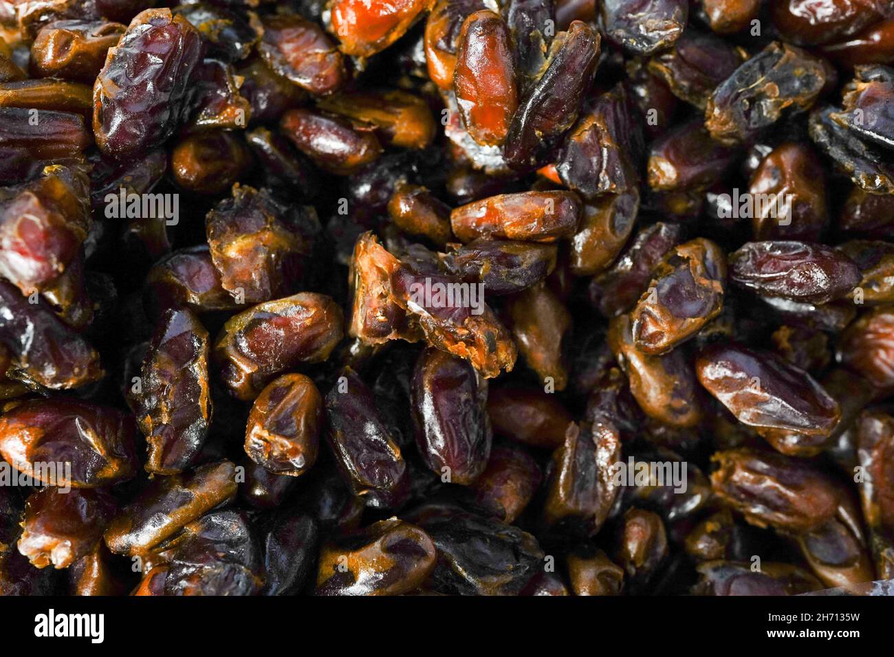 Dried date fruits in the box , dates background Stock Photo