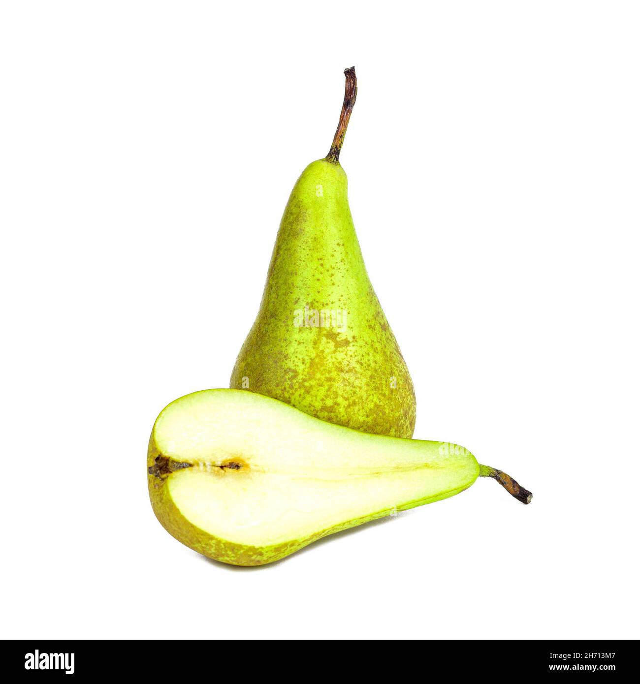 Fresh green organic whole pear close up isolated on white background ...