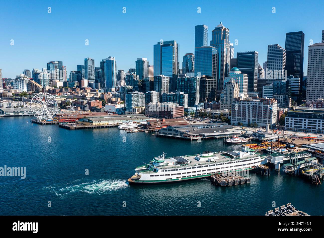 Seattle skyline from the water, Washington, USA Stock Photo
