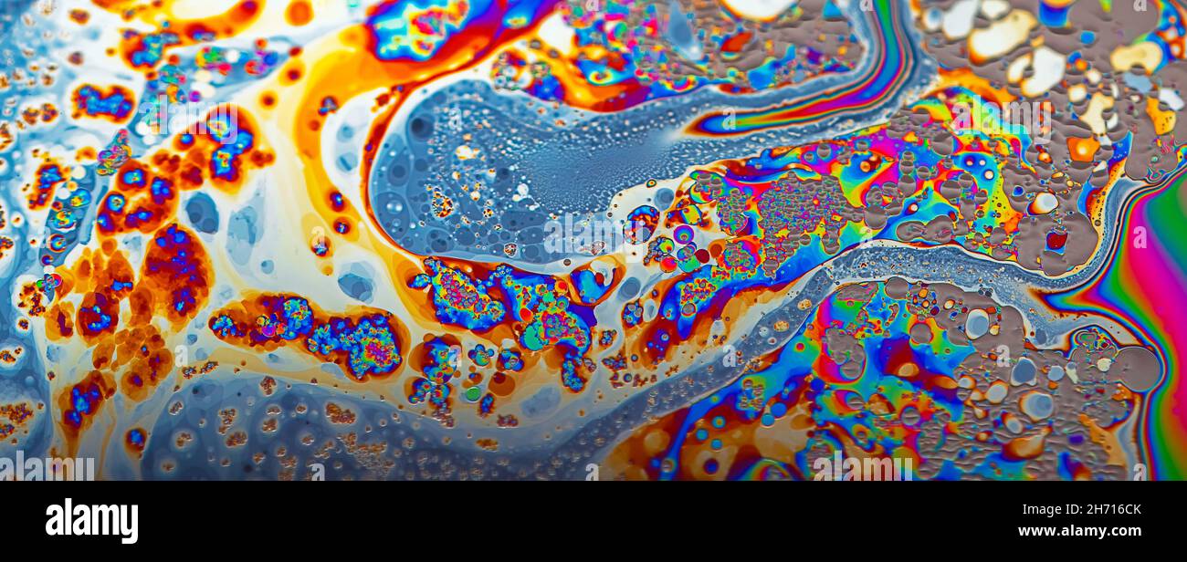 Abstract multicolor psychedelic background Closeup Soap bubble background Stock Photo
