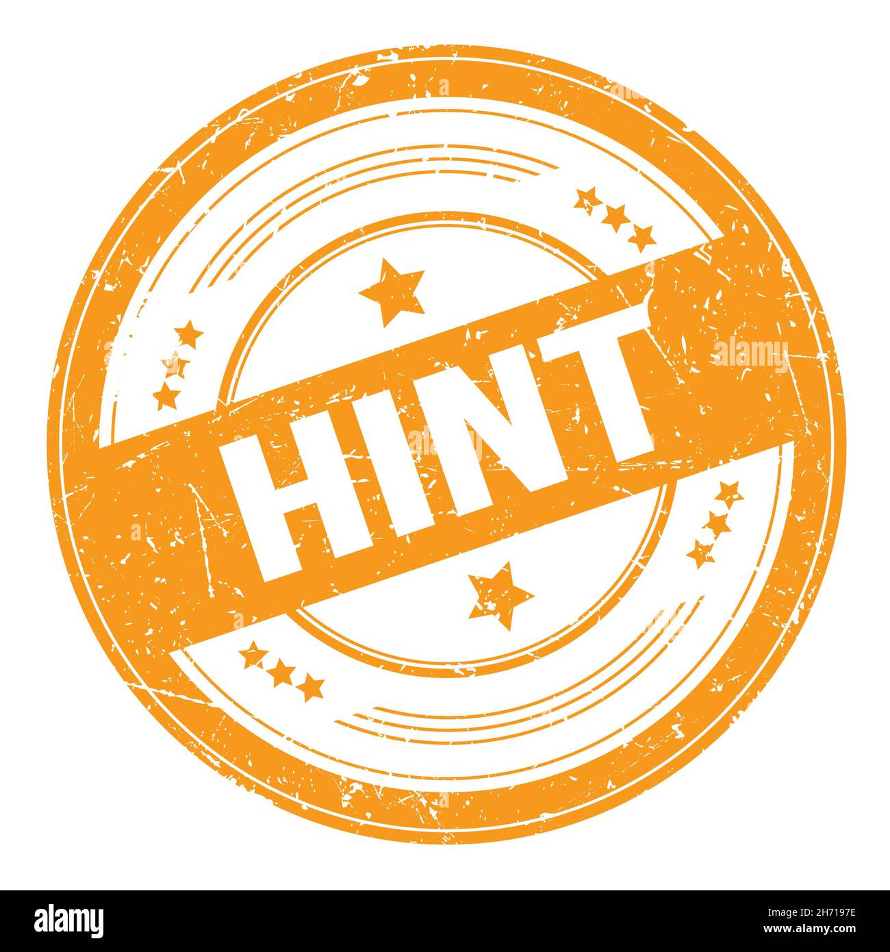 HINT text on orange round grungy texture stamp Stock Photo - Alamy
