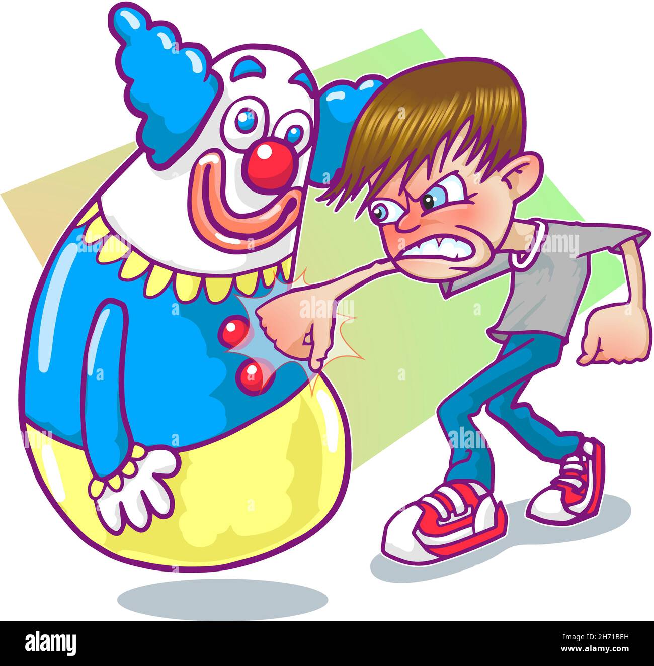 The Bobo Doll Experiment 1960’s Art Illustration of the psychological study on aggression led by Albert Bandura showing children copy adults' violence Stock Photo
