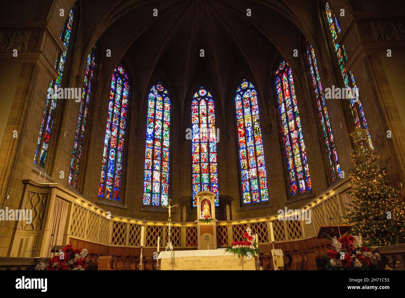 Stained Glass Windows in the Cathedral of Notre Dame. Luxembourg City, Luxembourg. Stock Photo