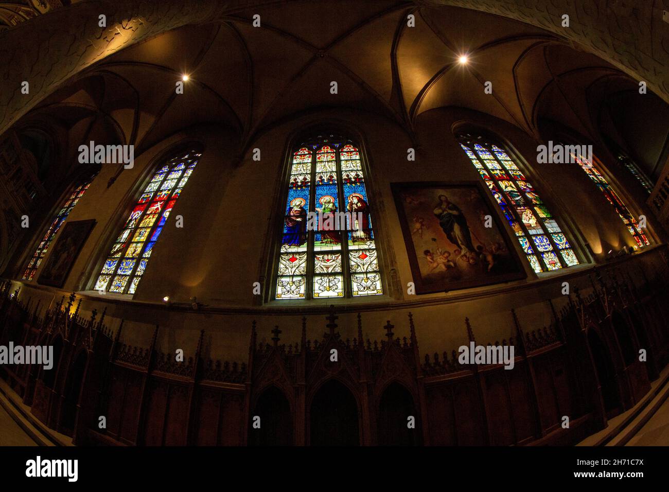 Stained Glass Windows in the Cathedral of Notre Dame. Luxembourg City, Luxembourg. Stock Photo