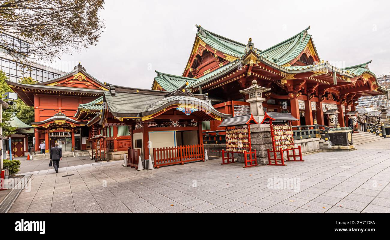 Kanda Myojin Shrine, located in Sotokanda, Chiyoda City, Tokyo. It's one of the 10 famous shrines of Tokyo. It has stage for drama, colorful office. Stock Photo