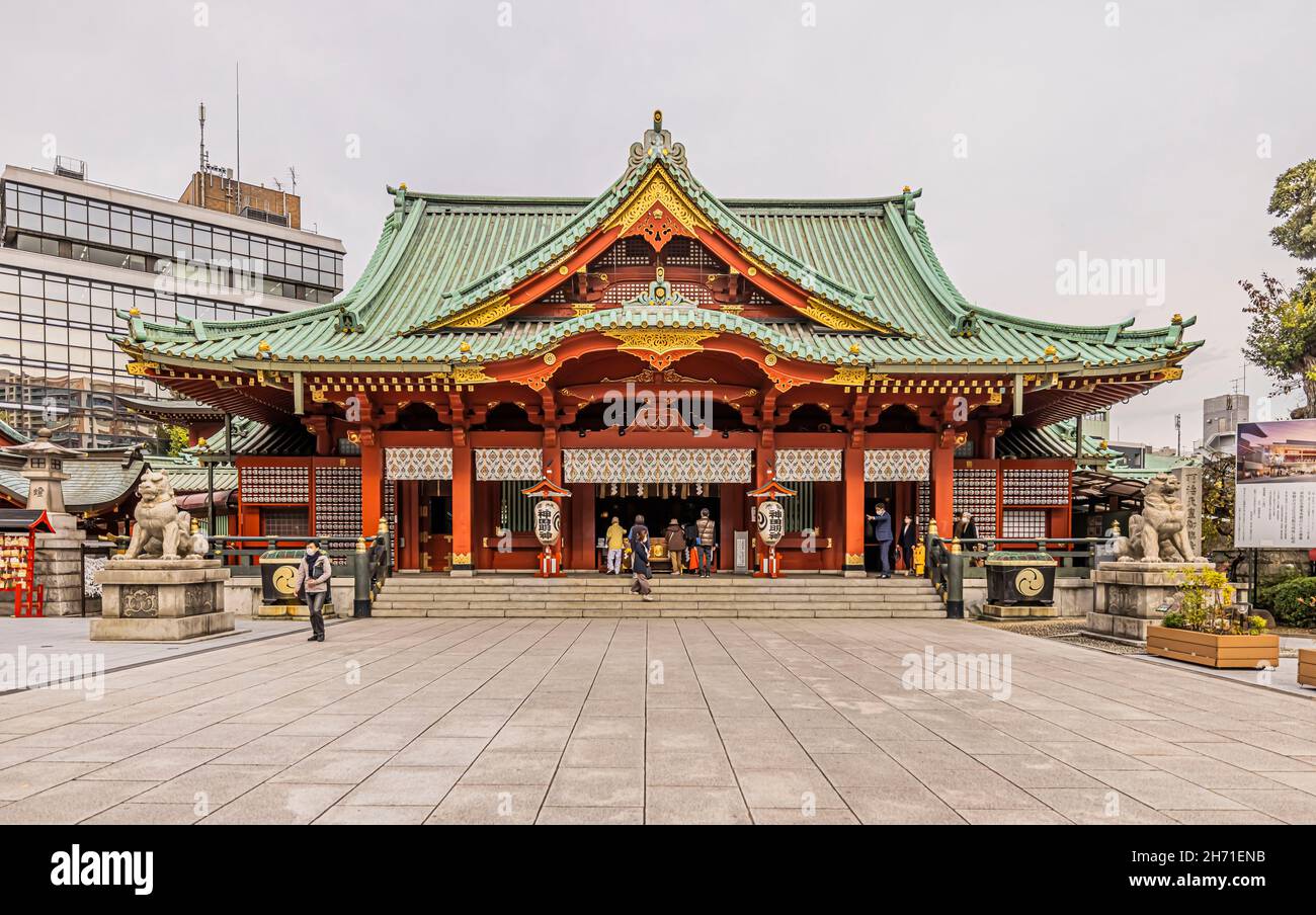 Kanda Myojin Shrine, located in Sotokanda, Chiyoda City, Tokyo. It's one of the 10 famous shrines of Tokyo. It has stage for drama, colorful office. Stock Photo