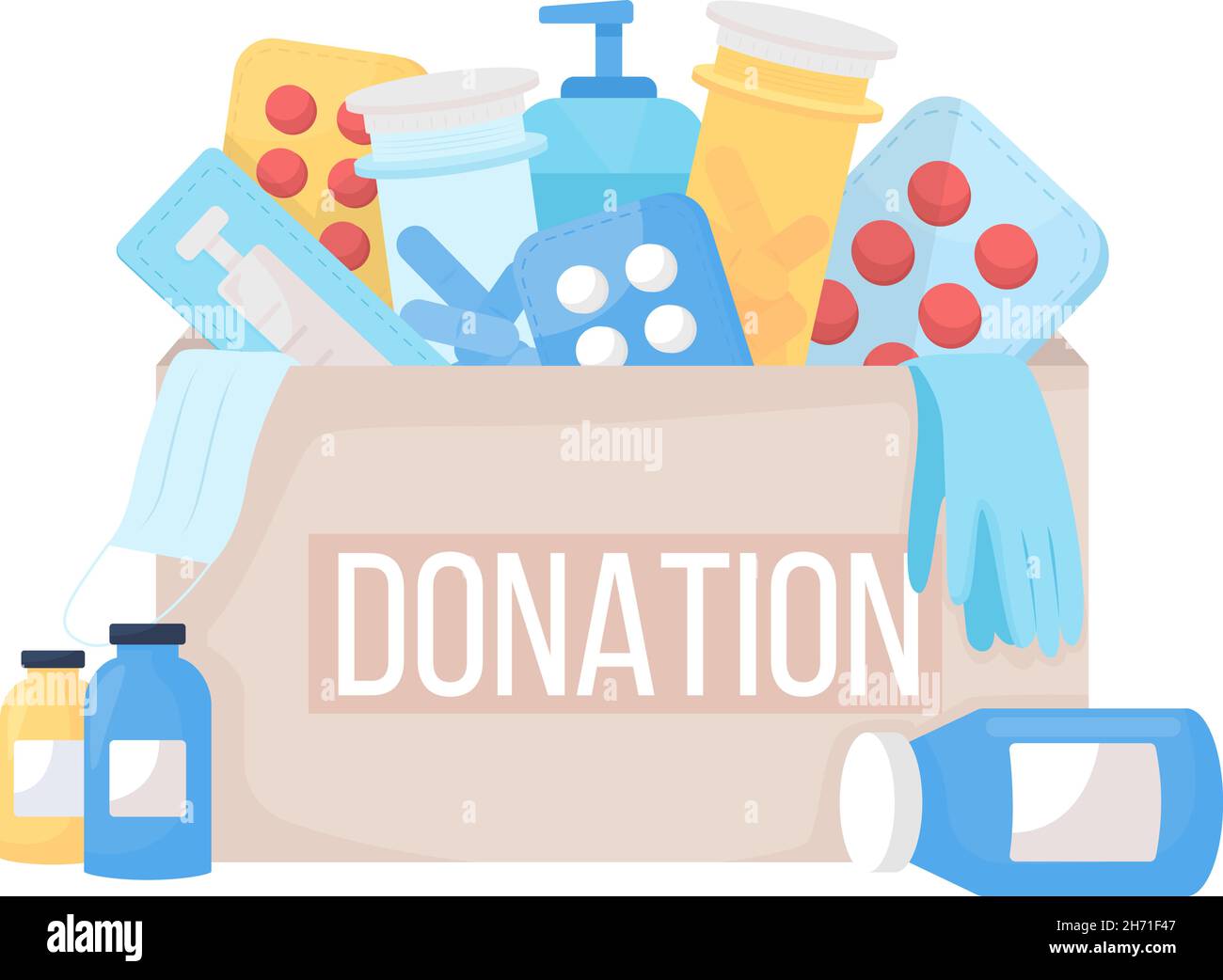 Donation box with meds semi flat color vector item Stock Vector