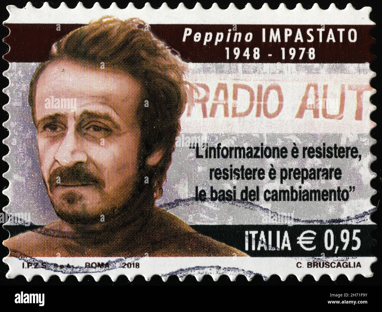 Activist Peppino Impastato on italian postage stamp Stock Photo