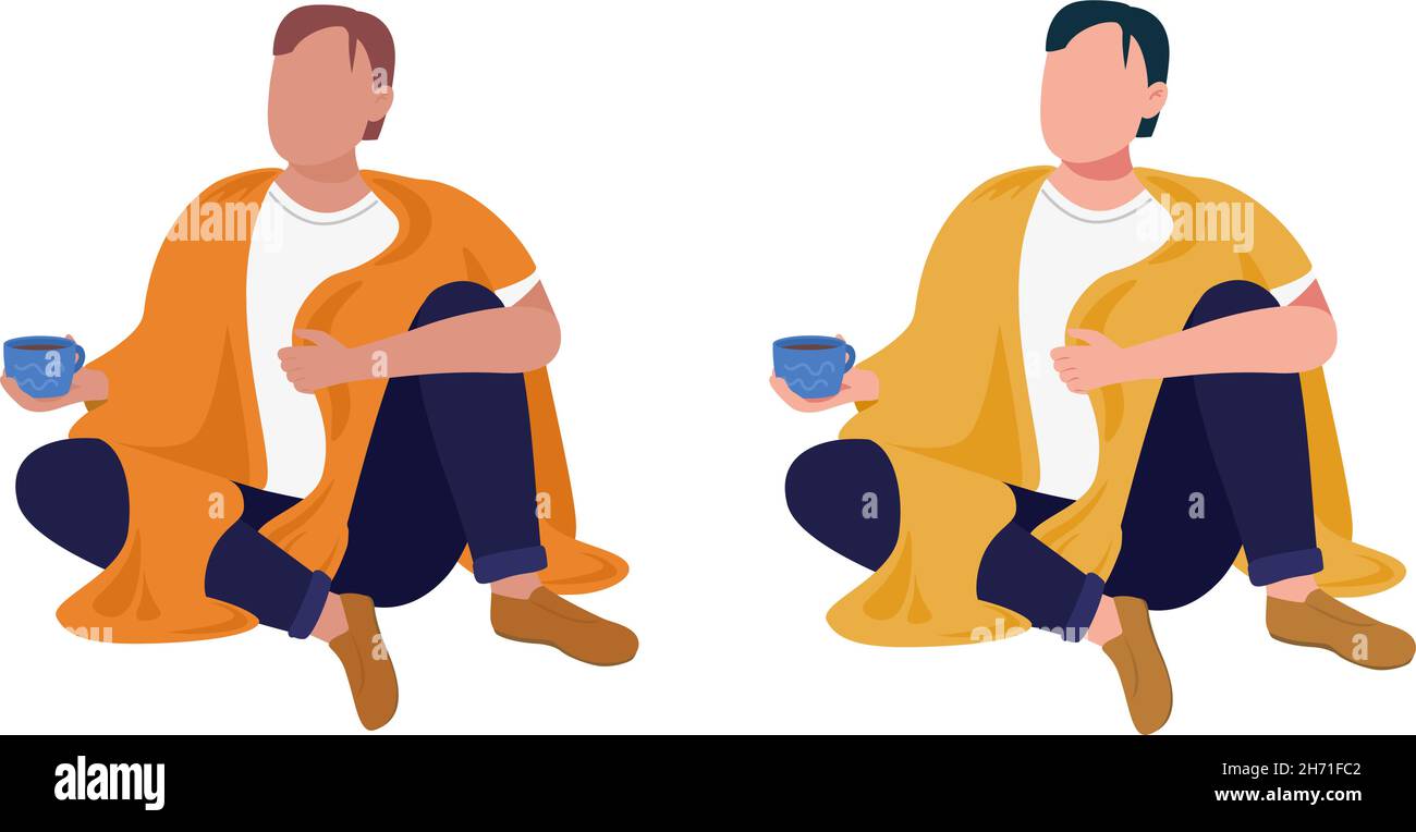 Man wrapped in blanket semi flat color vector character set Stock Vector