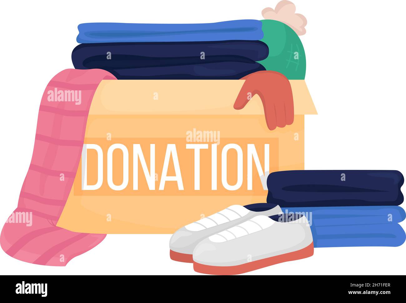 Donation box with clothes semi flat color vector item Stock Vector