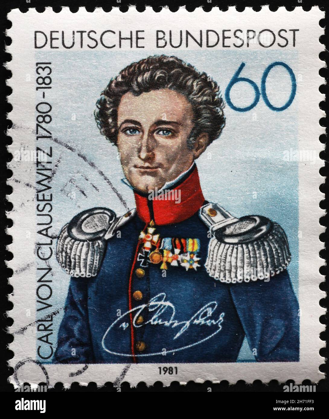 Carl von Clausewitz portrait on german postage stamp Stock Photo