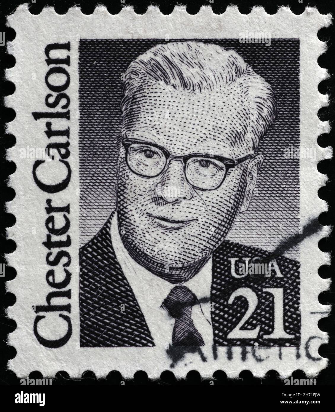 Chester Carlson on american postage stamp Stock Photo