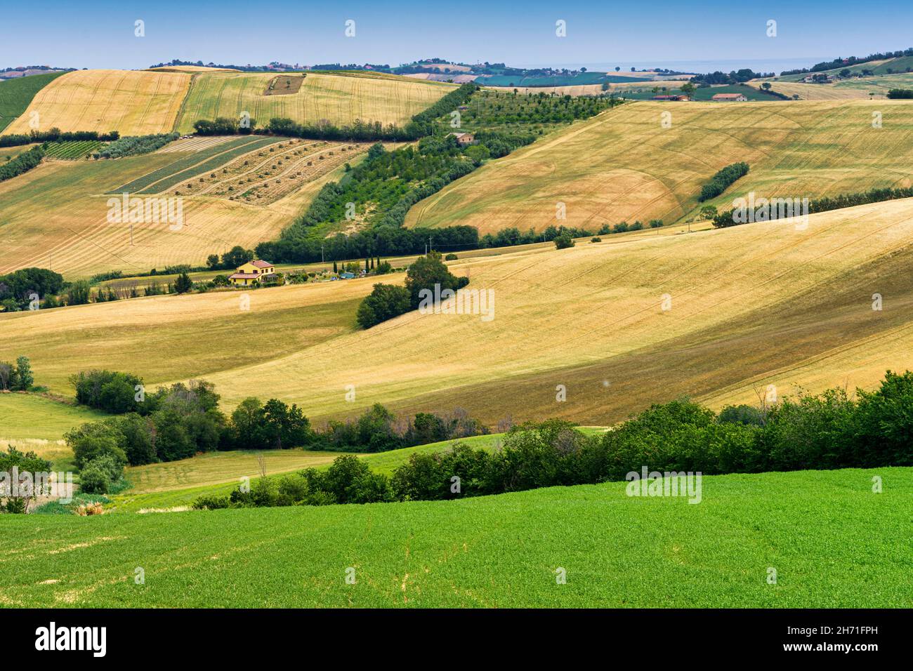 Country landscape at springtime along the road from Fano to Mondavio,  Pesaro e Urbino province, Marche, Italy Stock Photo - Alamy