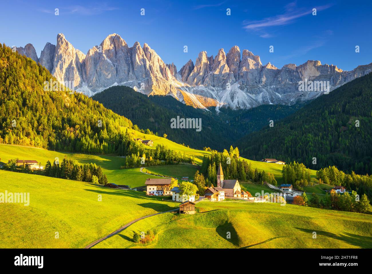 Val di Funes, Italy Beautiful St. Magdalena village with magical
