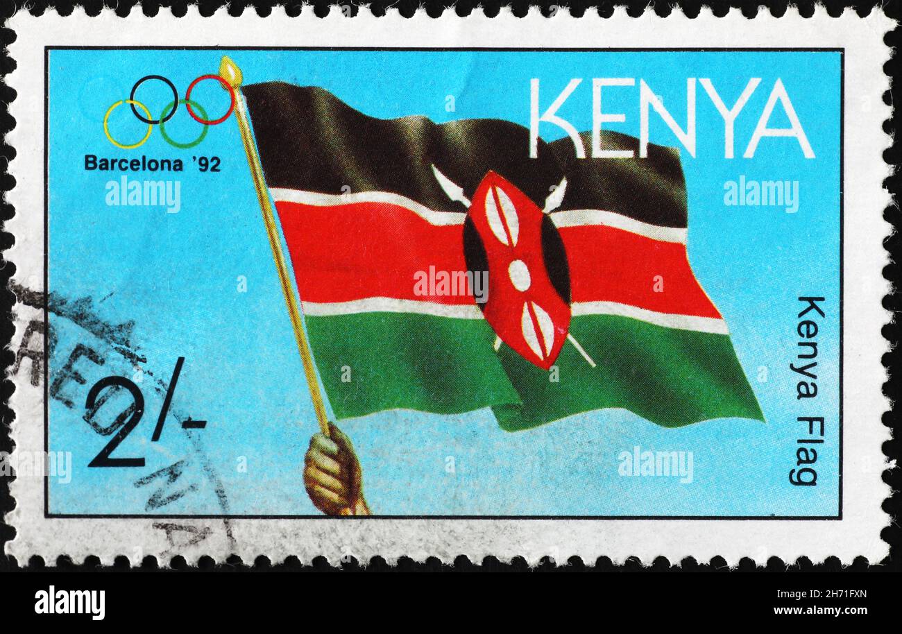 Flag of Kenya on african postage stamp Stock Photo Alamy