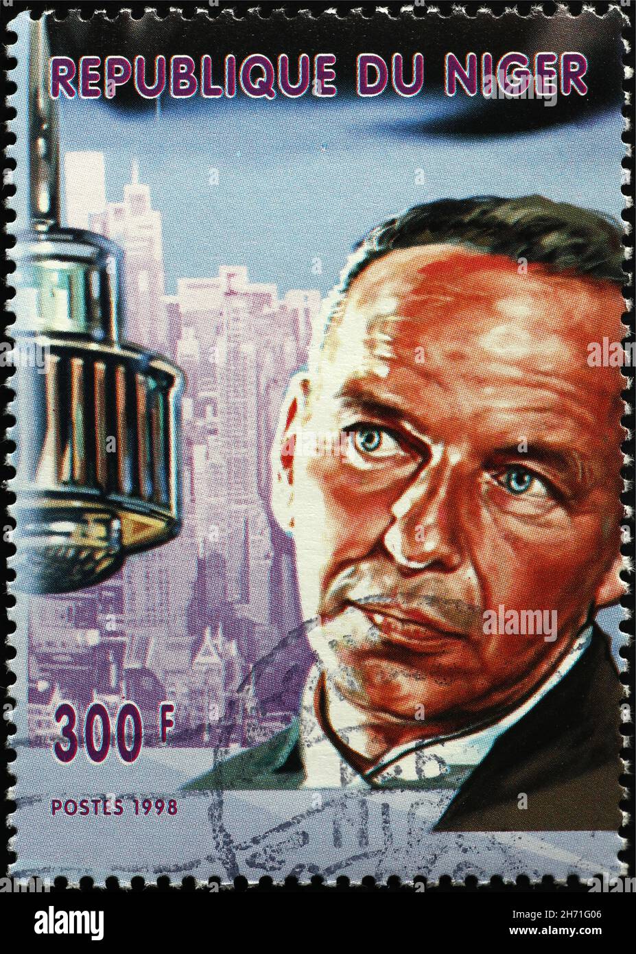 Frank Sinatra portrait on postage stamp of Niger Stock Photo