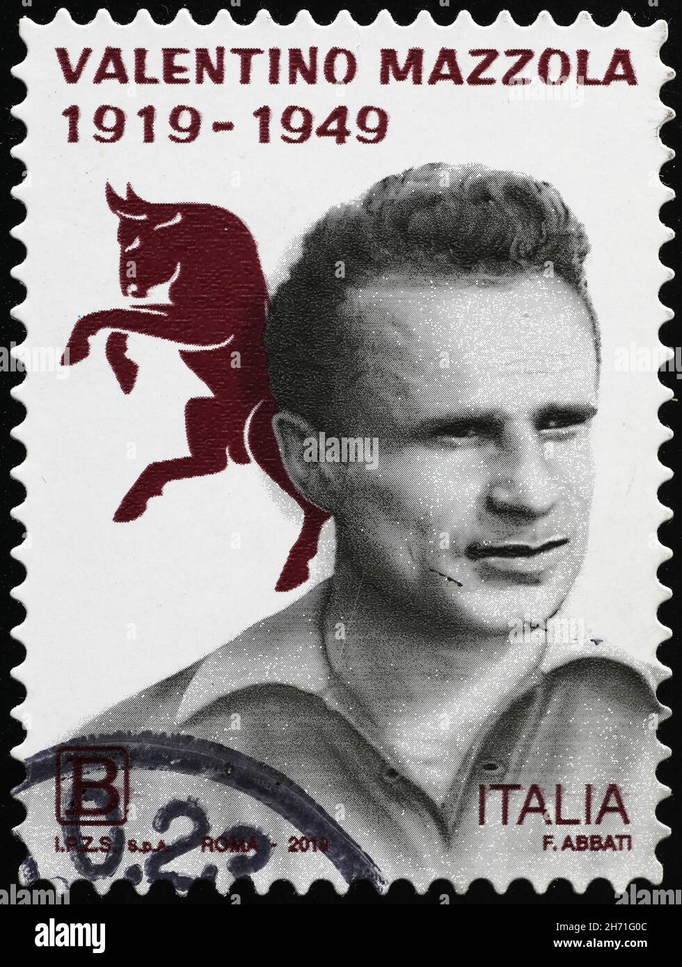 Footballer Valentino Mazzola on italian postage stamp Stock Photo