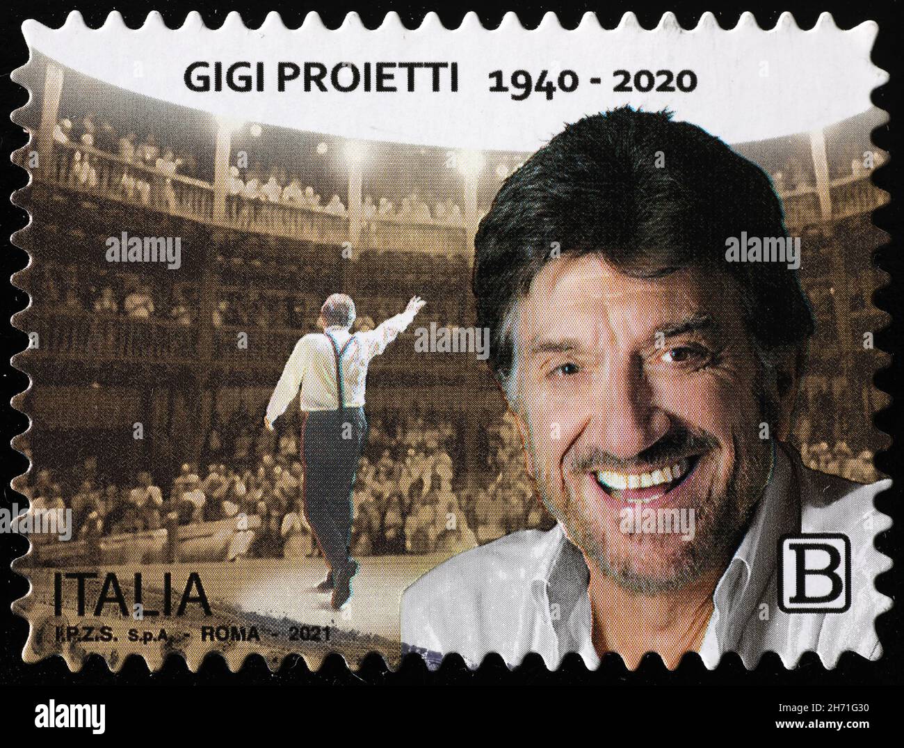 Gigi Proietti on italian postage stamp Stock Photo