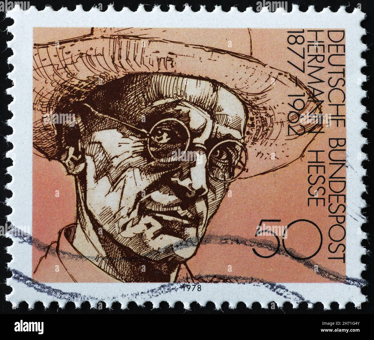 Hermann Hesse portrait on german postage stamp Stock Photo