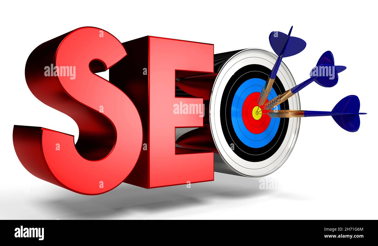 SEO, search engine optimization concept - dartboard with arrows - 3D illustration Stock Photo