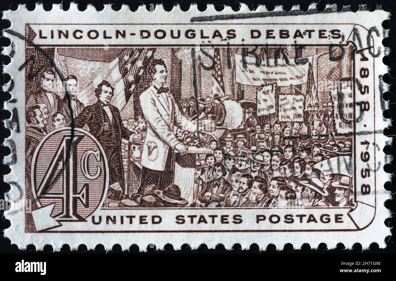 Lincoln-Douglas debates on american postage stamp Stock Photo