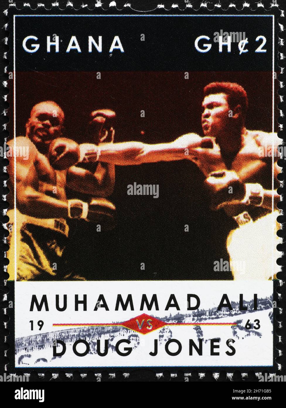 Muhammad Alì vs Doug Jones on postage stamp Stock Photo