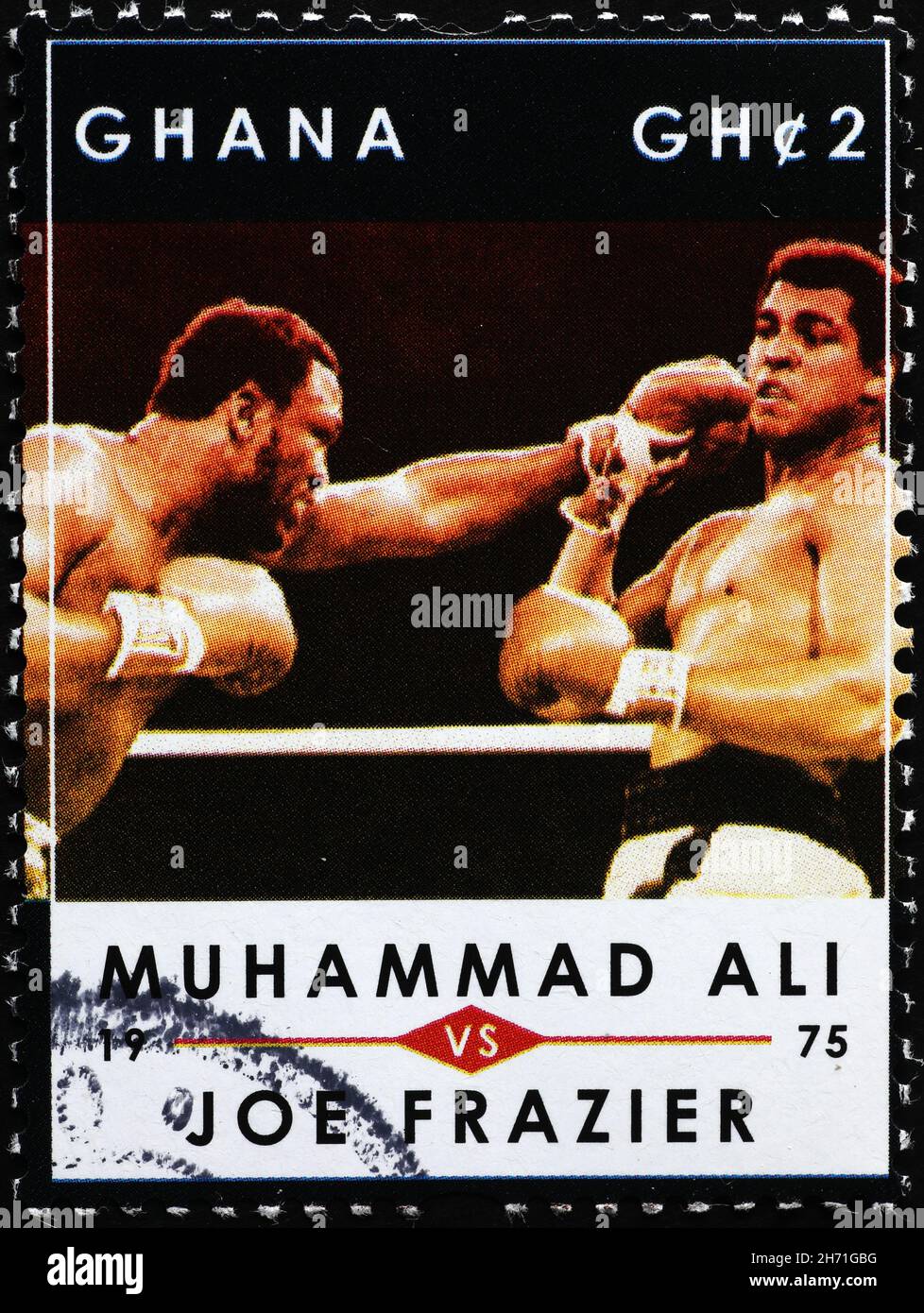 Muhammad Alì vs Joe Frazier on postage stamp Stock Photo