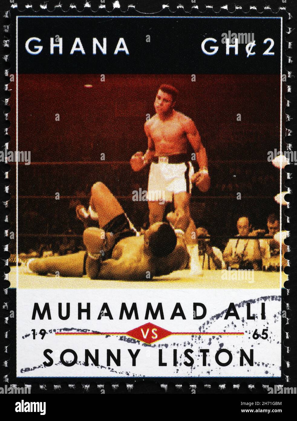 Muhammad Alì vs Sonny Liston on postage stamp Stock Photo