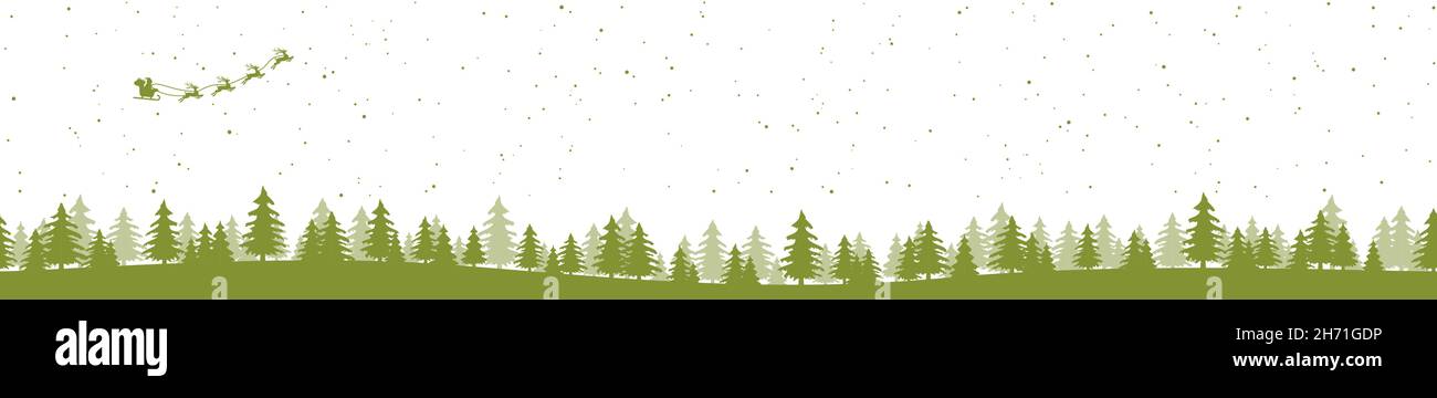 EPS 10 vector file showing christmas time nature landscape background with snow fields, flying santa claus on sled with presents, fall of snow and col Stock Vector