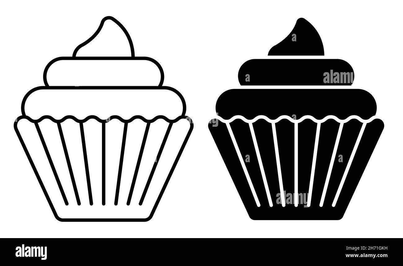 Linear icon. Dessert basket with cream. Sweet muffin with whipped cream. Simple black and white vector isolated on white background Stock Vector