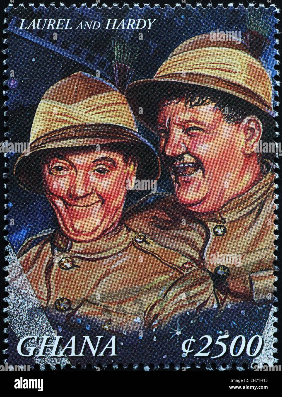 Stan Laurel and Oliver Hardy portrait on stamp Stock Photo