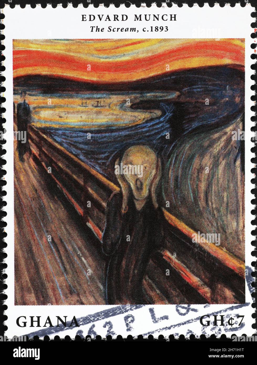 The scream by Edvard Munch celebrated on african stamp Stock Photo